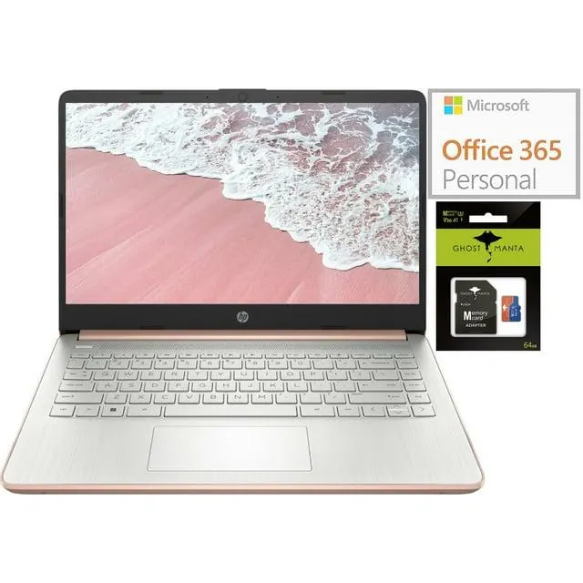 HP Newest 14" Laptop, Slim Light Laptop Computer for Students and Business, Intel Quad-Core N4120, 1 Year Office 365, Webcam, HDMI, WiFi, Win 11, 4GB RAM, 192GB Storage(128GB eMMC+64GB SD)