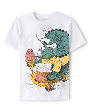 Camiseta con gráfico de helado de dinosaurio para niños - white