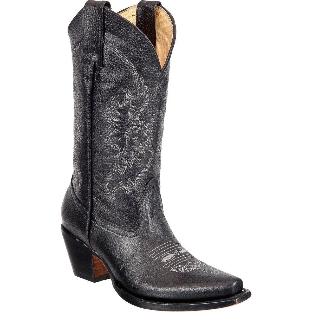 Botas Vaqueras de Cuero con Punta Recortada ROD-1561- Negro