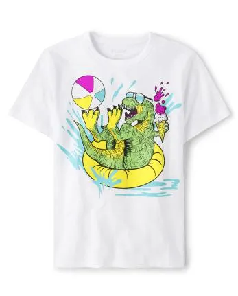 Boys Dino Pool Tube Graphic Tee - white