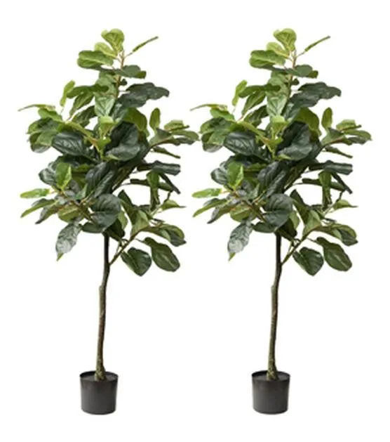 Forever Leaf 60" Artificial Fiddle Leaf Fig Tree With Black Pot 2pk