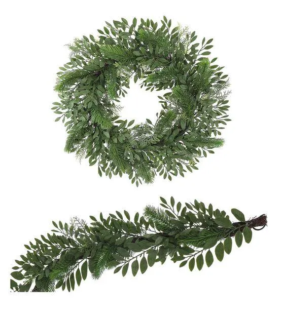 Coordinating Magnolia Leaves & Balsam Fir Wreath & Garland