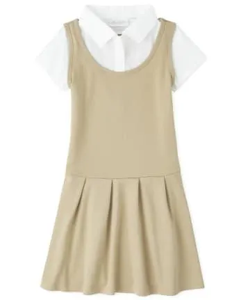 Vestido 2 en 1 de Punto Ponte de Uniforme para Niñas - sandy