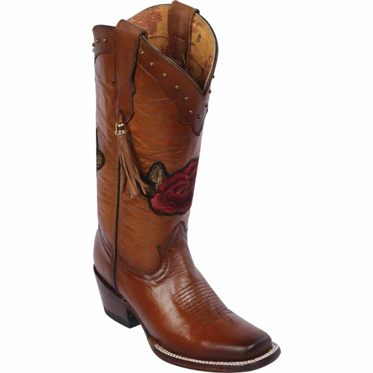 Botas Altas de Cuero con Flores para Mujer en Horma Rodeo Q312RT4251