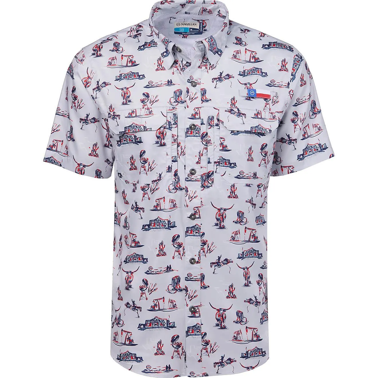 Magellan Outdoors Men's FishGear Local State Texas Print Short Sleeve Button-Down Shirt