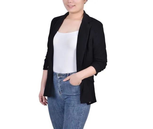 Womens 3/4 Rouched Sleeve Crepe Jacket