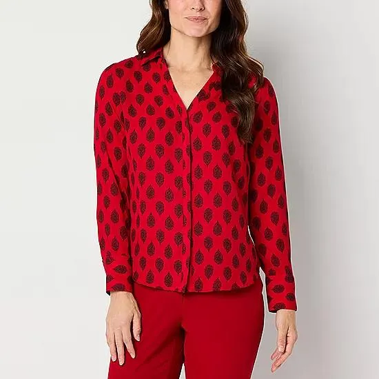 Liz Claiborne Womens Long Sleeve Regular Fit Button-Down Shirt