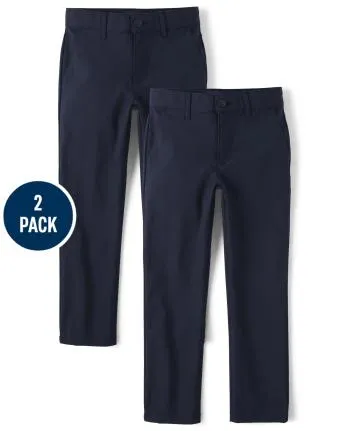 Boys Uniform Quick Dry Skinny Chino Pants 2-Pack - new navy