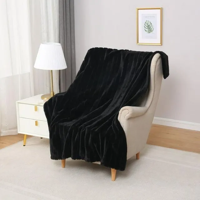 Mainstays Black Stripe Faux Fur Throw, 50" x 60", Adult/Teen