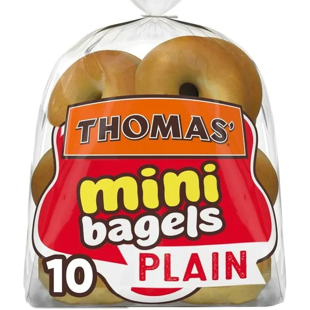 Thomas' Plain Mini Bagels, 10 count, Pre-sliced Bagels, 15 oz Bag