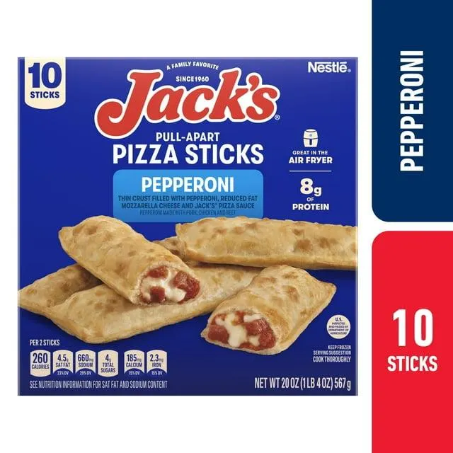 Jack’s® Pull-Apart Pepperoni Pizza Sticks, Extra Large Pizza Frozen Snack Rolls, Pack of 10
