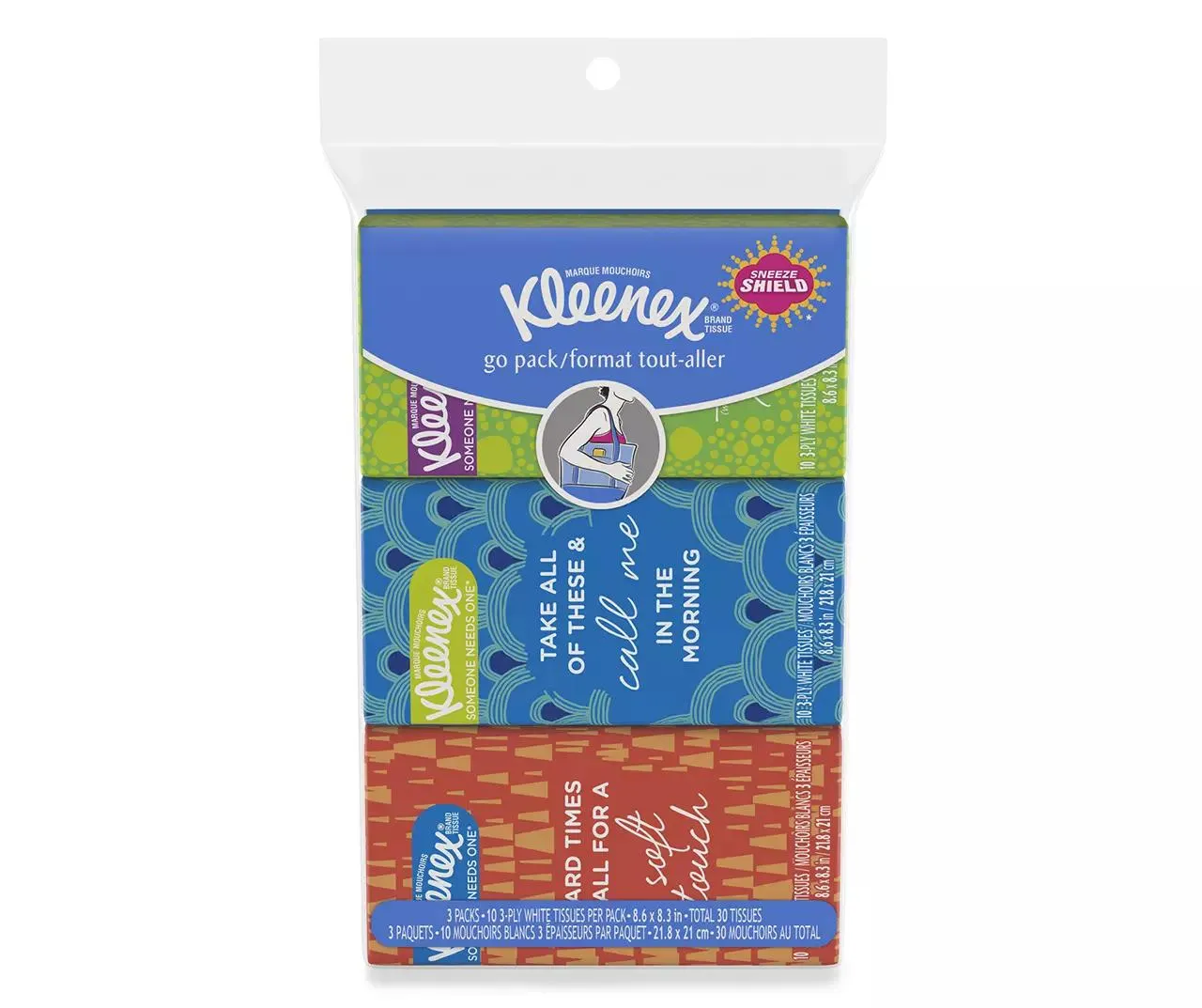 Kleenex On-The-Go Facial Tissues, 3 On-The-Go Packs, 10 Tissues per Box, 3-Ply (30 Total Tissues)