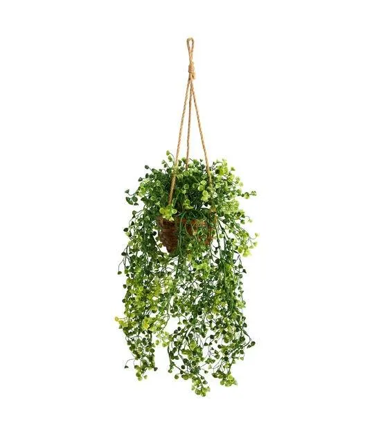 Nearly Natural 20" Artificial Baby Tear Plant in Brown Hanging Basket