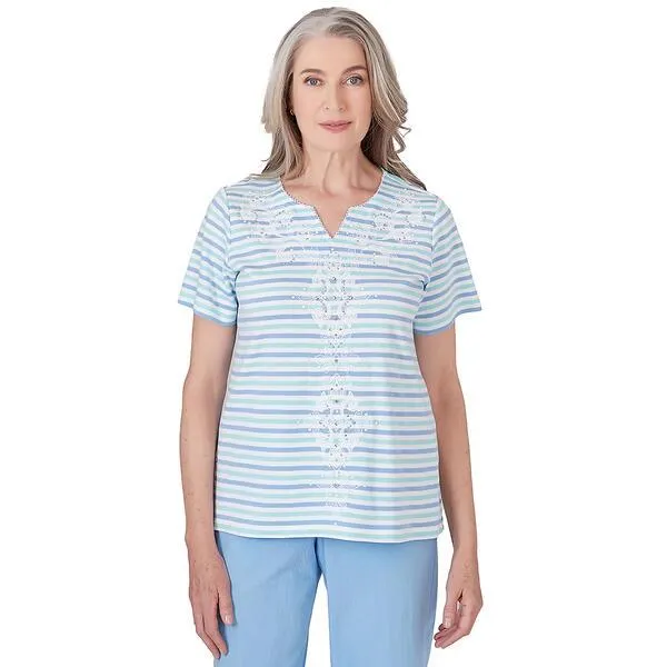 Womens Alfred Dunner Hyannisport Stripe Medallion Center Tee
