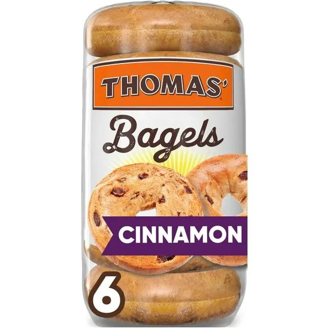Thomas' Cinnamon Raisin Bagels, 6 count, Pre-sliced Bagels, 20 oz Bag