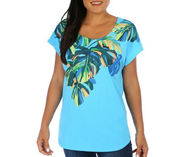 Womens Tropical Leaves Short Sleeve Top