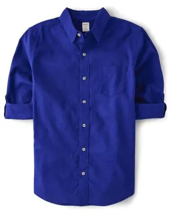 Mens Dad And Me Button Up Shirt - Linen - navy narrows