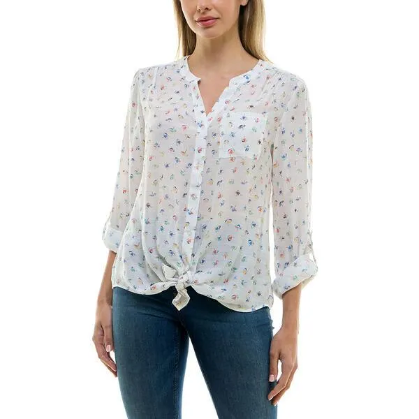 Womens Zac & Rachel Destination Tie Button Front Blouse