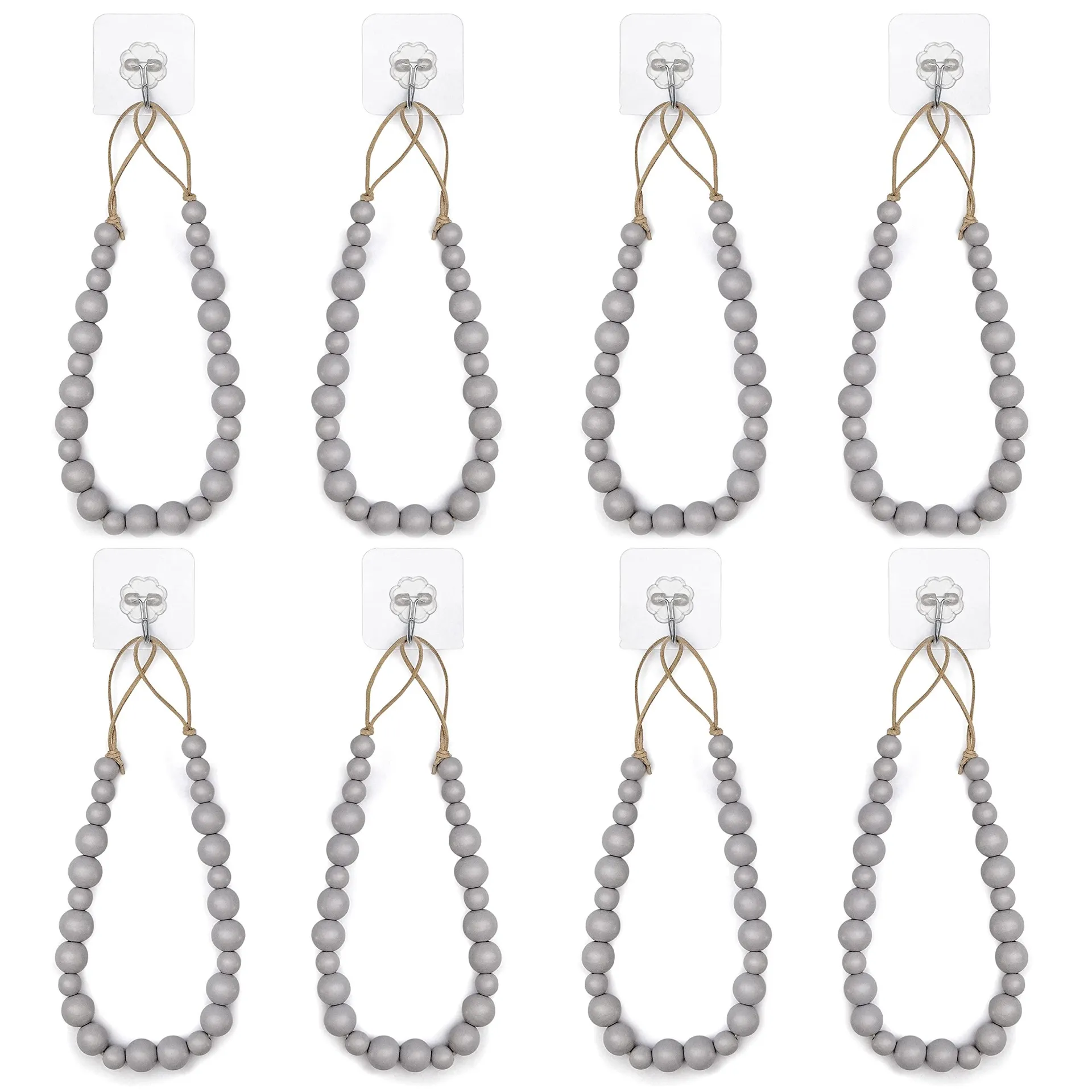 MAINEVENT Wood Bead Curtain Tiebacks Set of 8, Boho Curtain Tiebacks, Farmhouse Curtain Tiebacks, Curtain Holder Tiebacks, Rustic Curtain