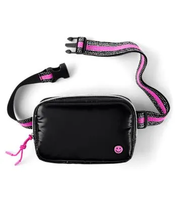 Girls Happy Face Belt Bag - black