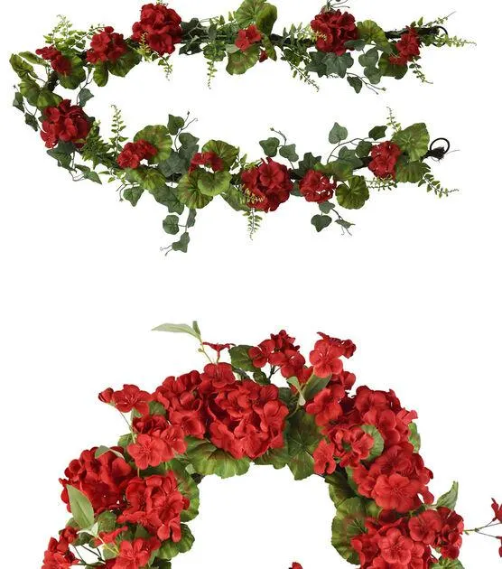 Coordinating Spring Red Geranium Wreath & Garland