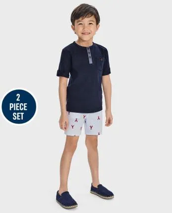 Boys Embroidered Lobster 2-Piece Outfit Set - Little Classics - multi clr