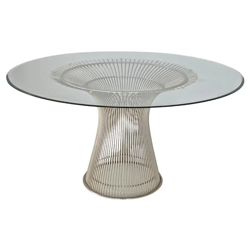 Mesa de comedor moderna americana de cristal y metal de Warren Platner para Knoll 1966