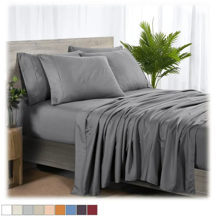 Bibb Home Sábanas de Rayón de Bambú Premium de 6 Piezas con Correas SureGrip