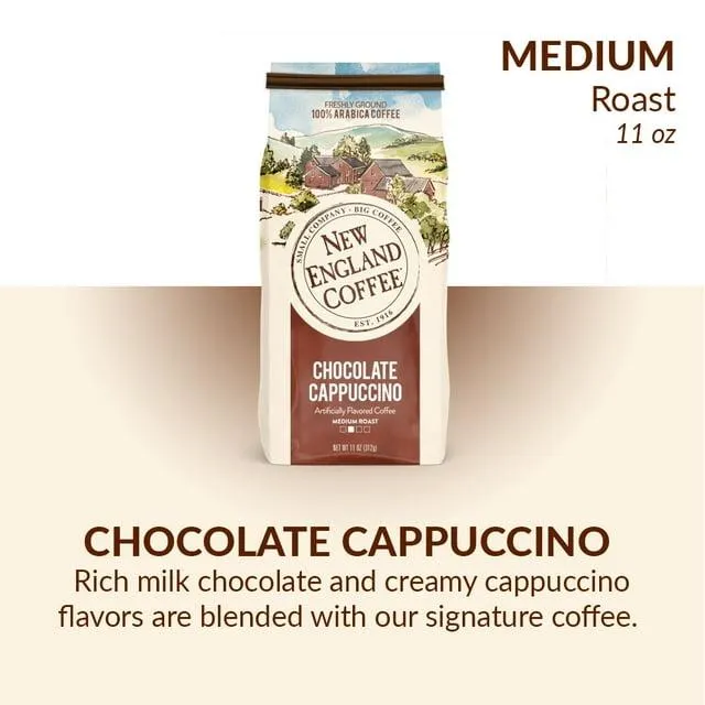 New England Coffee Chocolate Cappuccino, Medium Roast, Ground Coffee, 11 oz