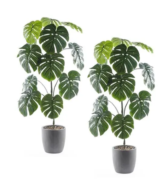 Forever Leaf 32" Artificial Monstera Plant in Cement Pot 2pk