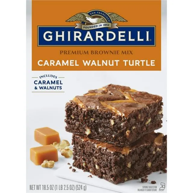 Ghirardelli Caramel Walnut Turtle Premium Brownie Mix, Includes Caramel and Walnuts, 18.5 oz Box