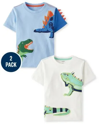 Boys Embroidered Dino Iguana Top 2-Pack - Little Classics - multi clr