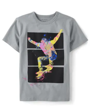 Boys Skateboard Graphic Tee - fin gray