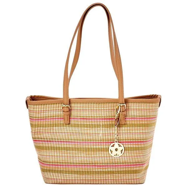 Bueno Stripe Flower Charm Tote