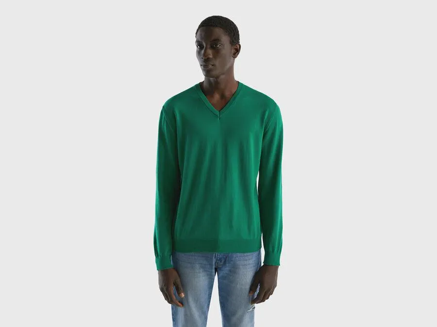 Jersey de algodón puro con escote de pico