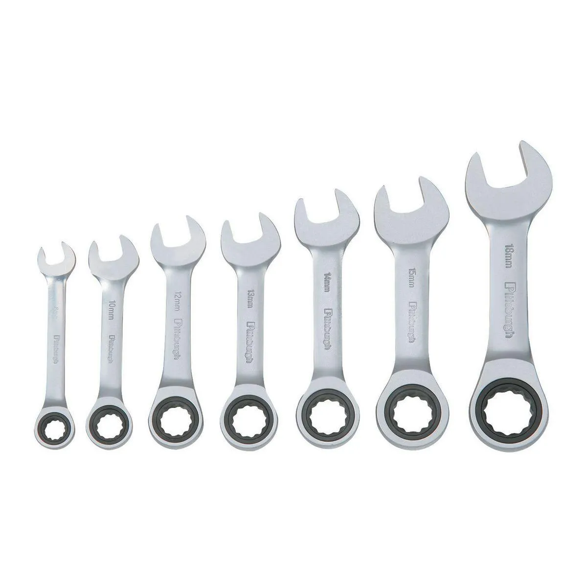 Stubby Metric Ratcheting Combination Wrench Set, 7 Piece