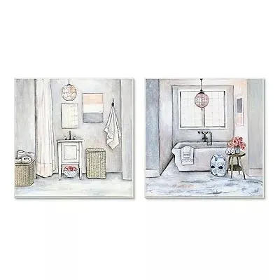 Stupell Home Decor Bathroom Interior Cottage Plaque Wall Art 2-piece Set