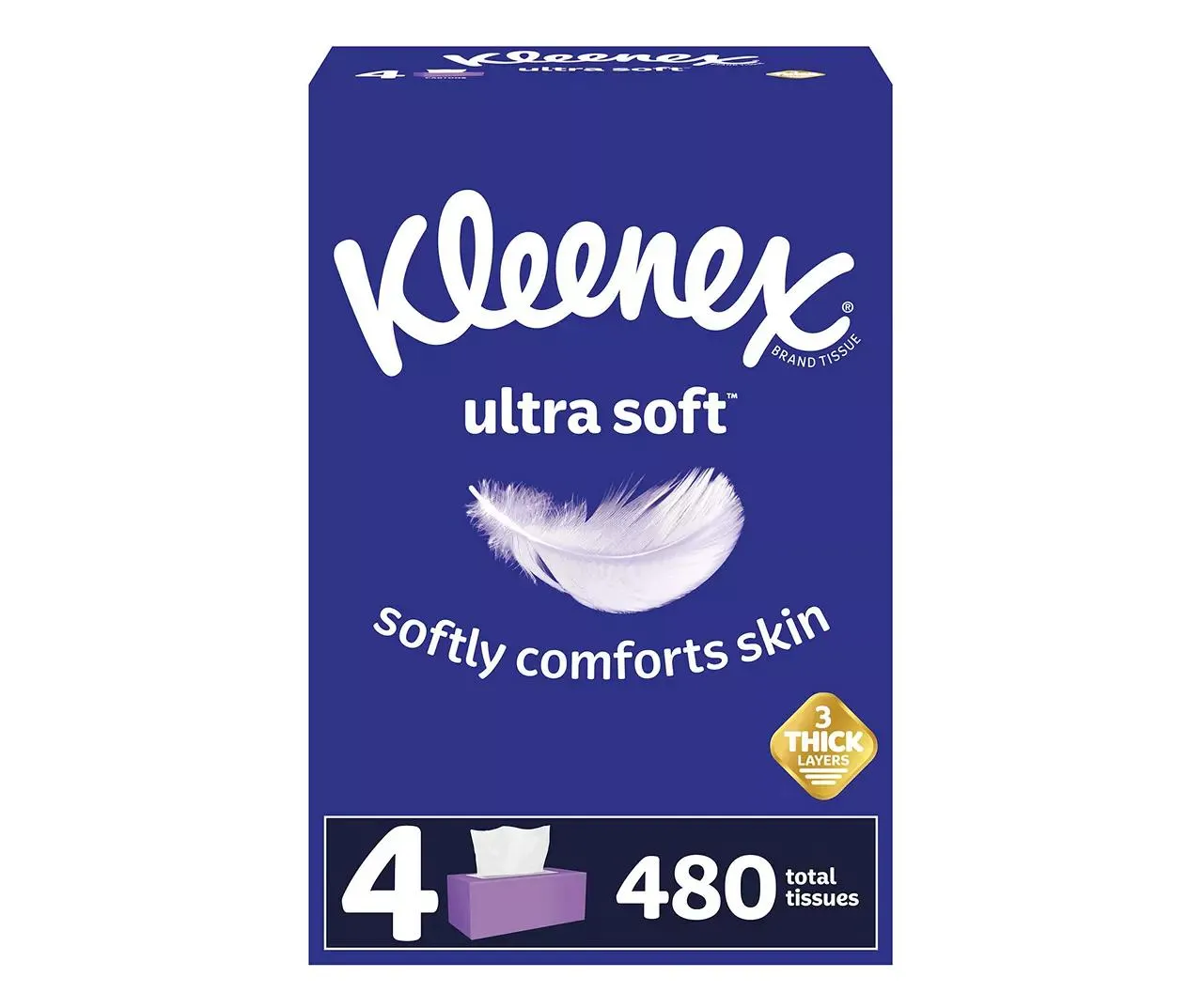 Ultra Soft Facial Tissues, 4 Flat Boxes, 120 Tissues per Box