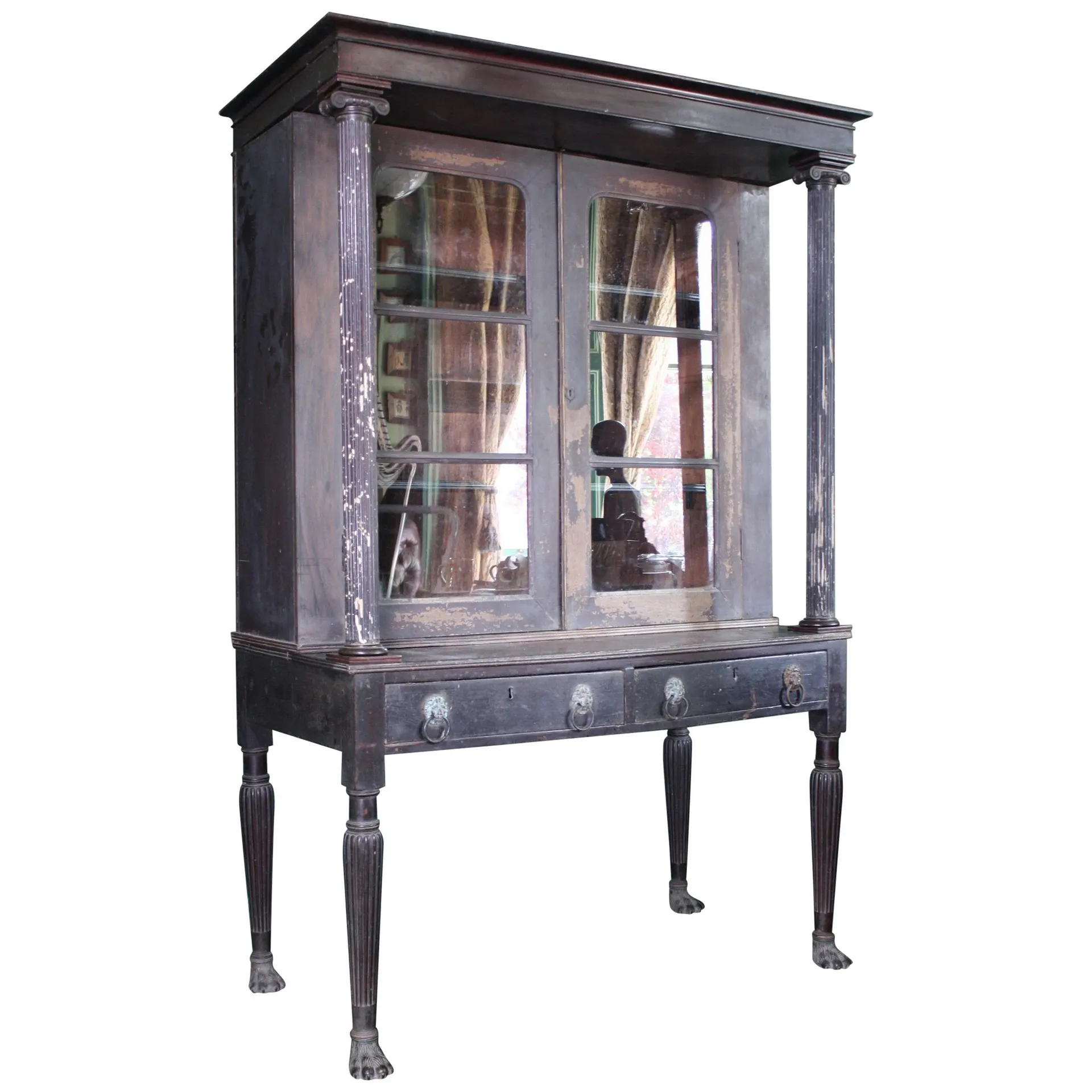 Estuche de libros neoclásico colonial del siglo XVIII-XIX en padauk esmaltado y ebonizado