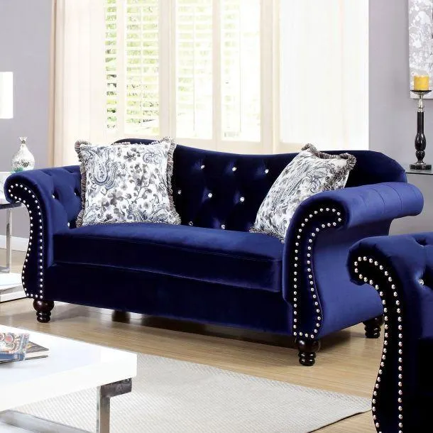 Jolanda 76" Loveseat with Button Tufted Design by Furniture of America - Blue