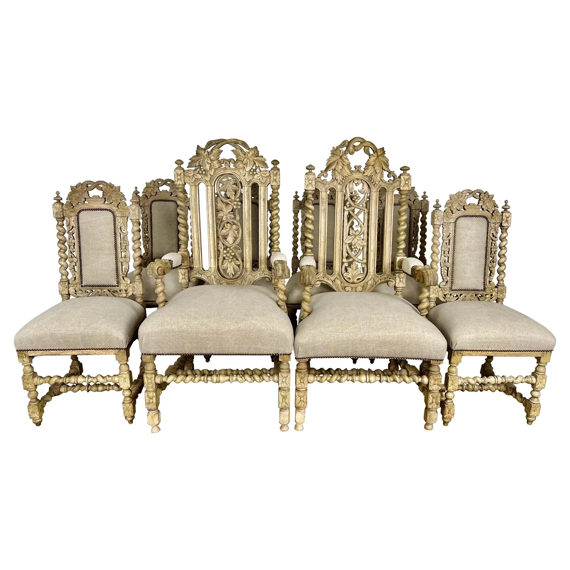 Set of 19th Century Bleached Oak Dining Chairs