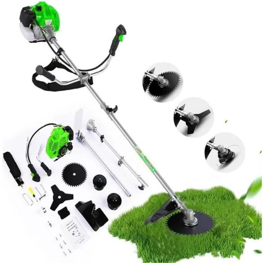 COOCHEER 58cc Gas Powered Straight Shaft Combo Trimmer 2-in-1 Cordless Brushcutter,18" 2-Cycle Handheld Weed Wacker w/2 Detachable Head
