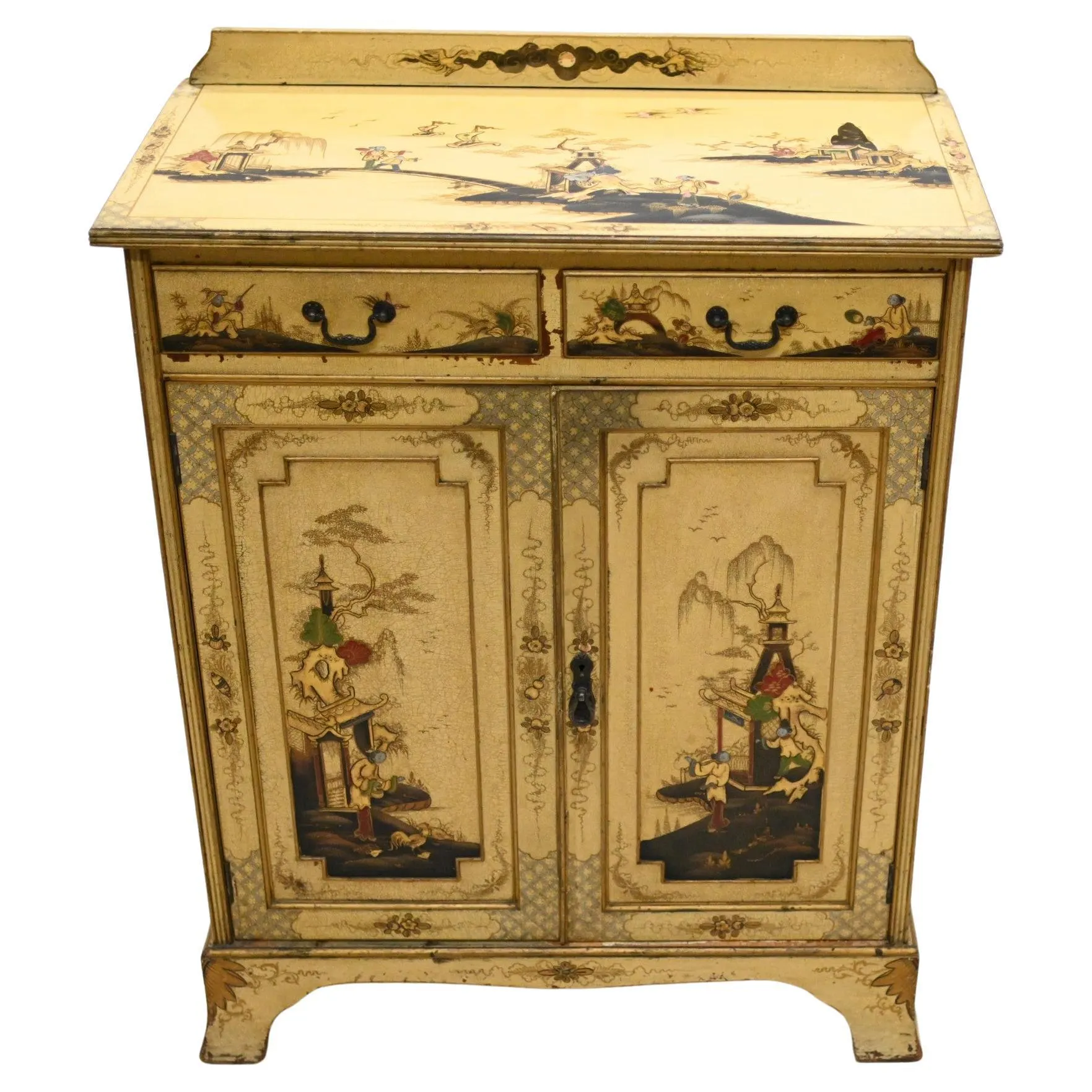 Armario Auxiliar Antiguo Lacado Chinoiserie 1920