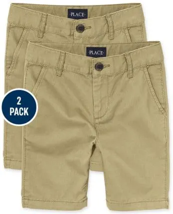Shorts chinos elásticos de uniforme para niños, paquete de 2 - flax