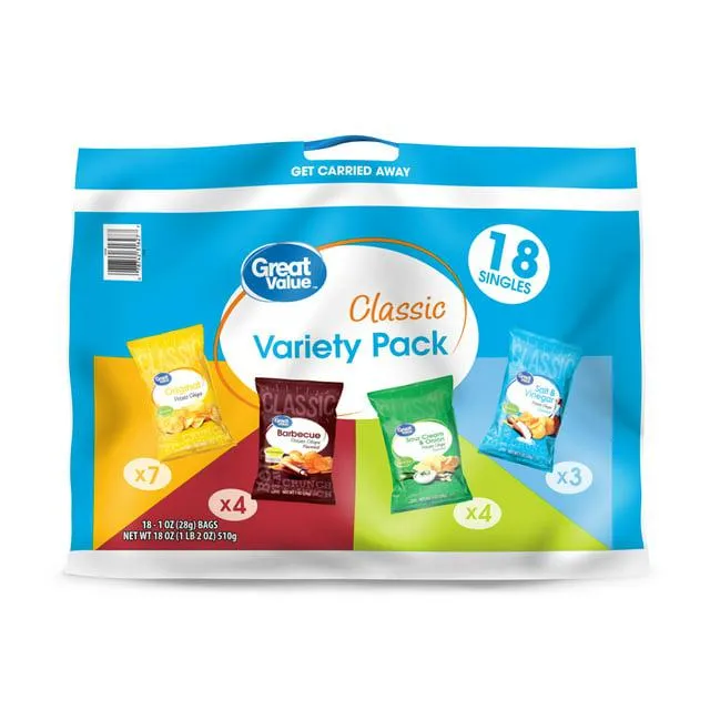 Great Value Classic Variety Pack, 18 oz, 18 Count