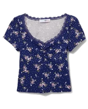 Tween Girls Ribbed Cinch Top - bluecanvas