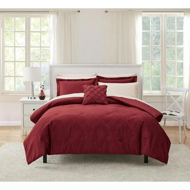 Mainstays 10 Piece Red Velvet Bed in a Bag Comforter Set with Sheets, Queen