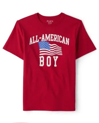 Camiseta con gráfico All-American Boy familiar a juego para niños - ruby