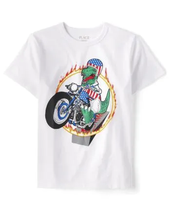 Boys Americana Dino Graphic Tee - white