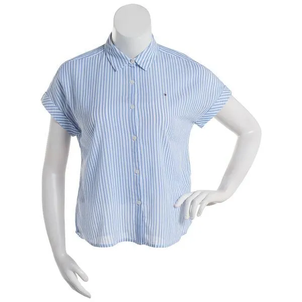 Womens Tommy Hilfiger Cuffed Sleeve Stripe Casual Button Down